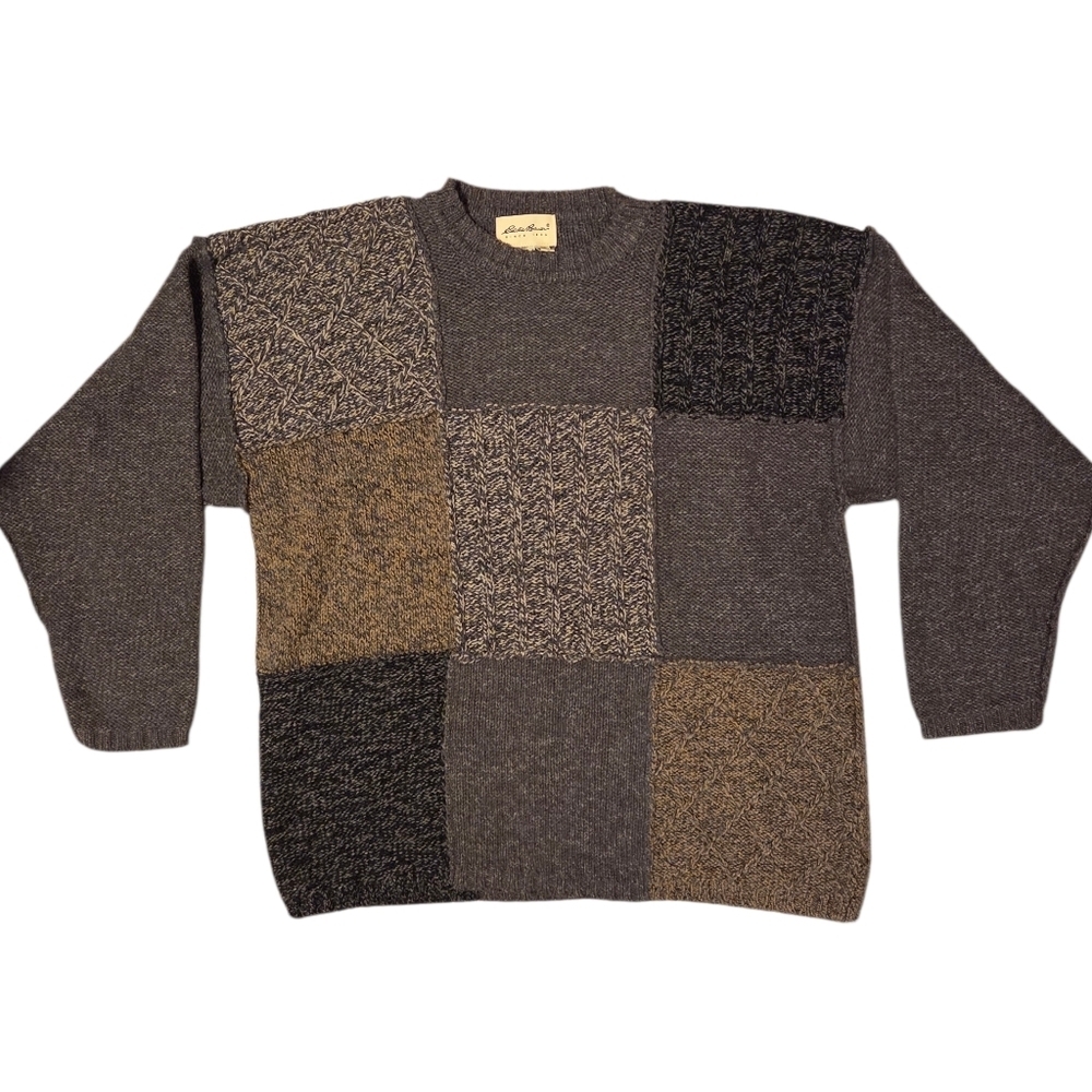 Vintage Eddie Bauer Wool Chunky Knit Sweater Boxy‎ Warm Men's Large Gray Brown